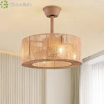 lampe suspendue tissu tressé beige moderne rustique télécommande led salon chambre