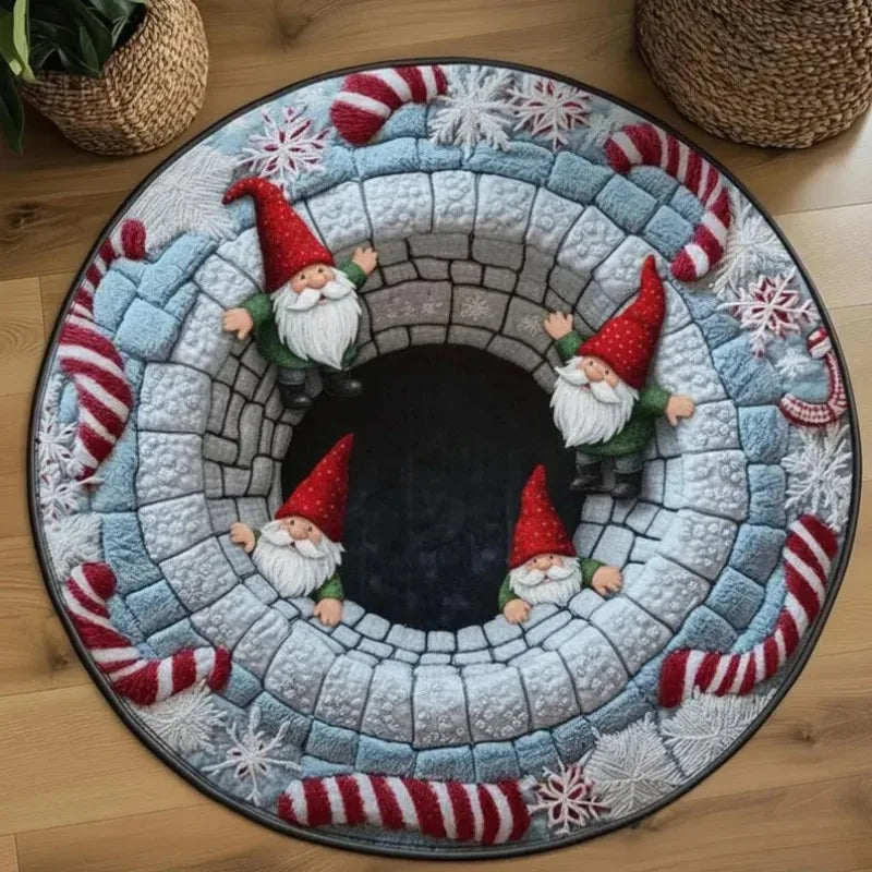 tapis rond 3d imprime noel pierres lutins sapin football moderne polypropylene polyester