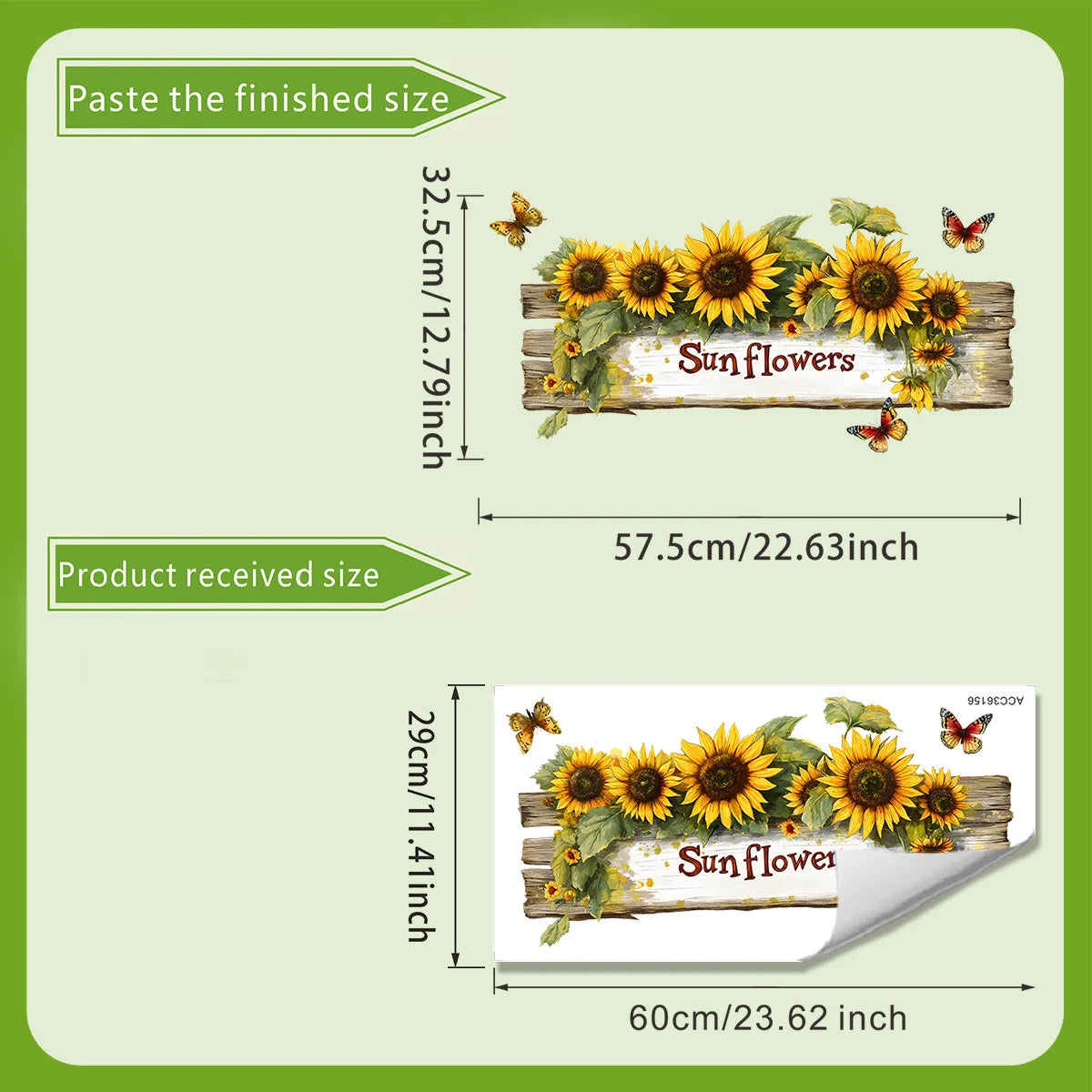autocollant mural tournesol fleurs papillons rustique naturel jaune vert brun opaque chambre salon decoration