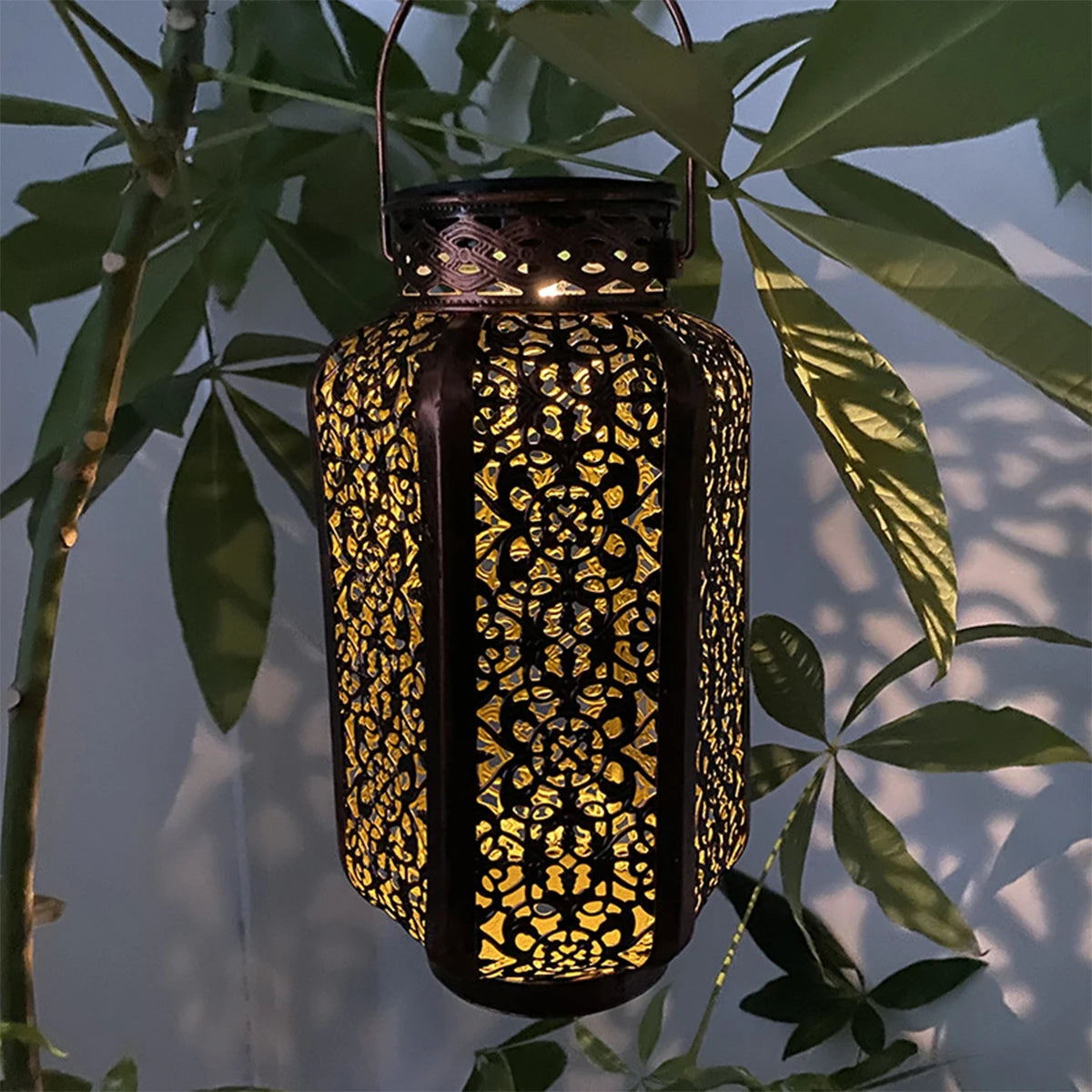 lanterne solaire suspendue led bronze or orientale extérieure ajourée festive autocollante