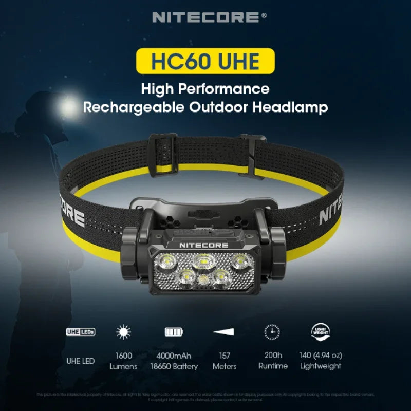 lampe frontale rechargeable batterie 4000mAh led outdoor sport hiking camping trail running