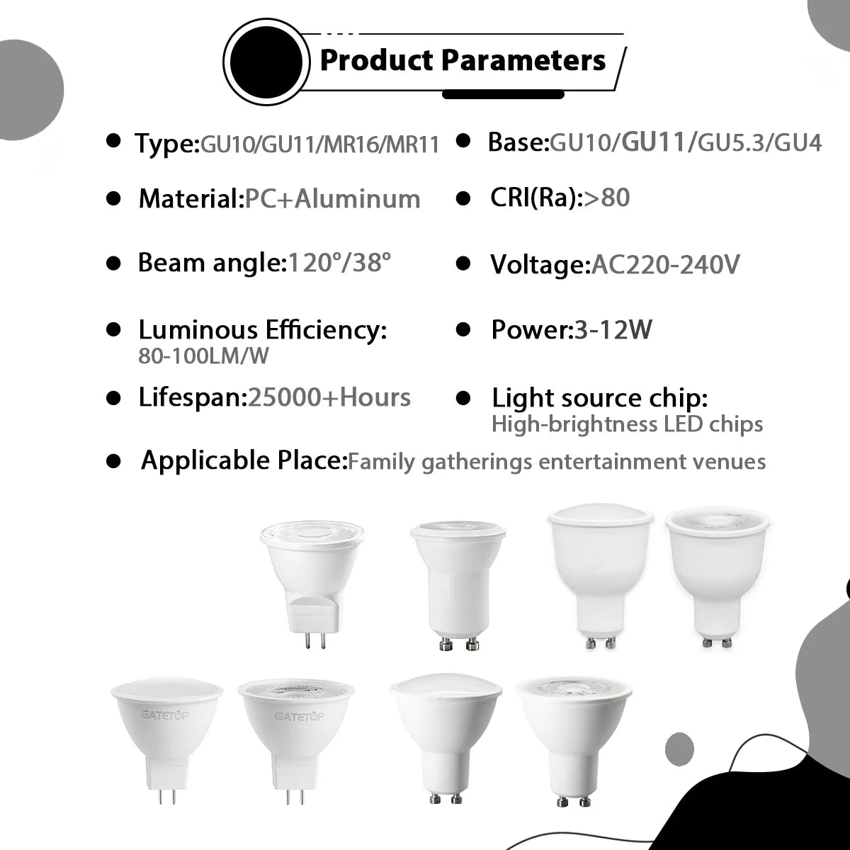 ampoules led blanc modernes gu10 gu11 mr11 35mm 50mm 220v 240v 6000k 3000k