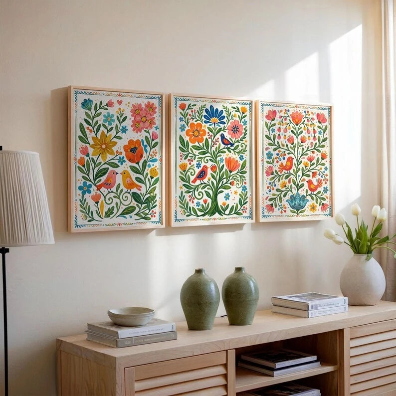 affiches murales fleurs oiseaux traditionnel multicolore deco chambre salon enfants boisDecoration murale impression toile.setVertical(false)
