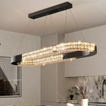 suspension lumineuse moderne cristaux géométriques noir transparent éclairage intérieur chaînes rc dimmable