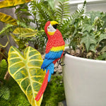 statuette perroquet résine couleurs vives plumes décoratif tropical pot fleurs
