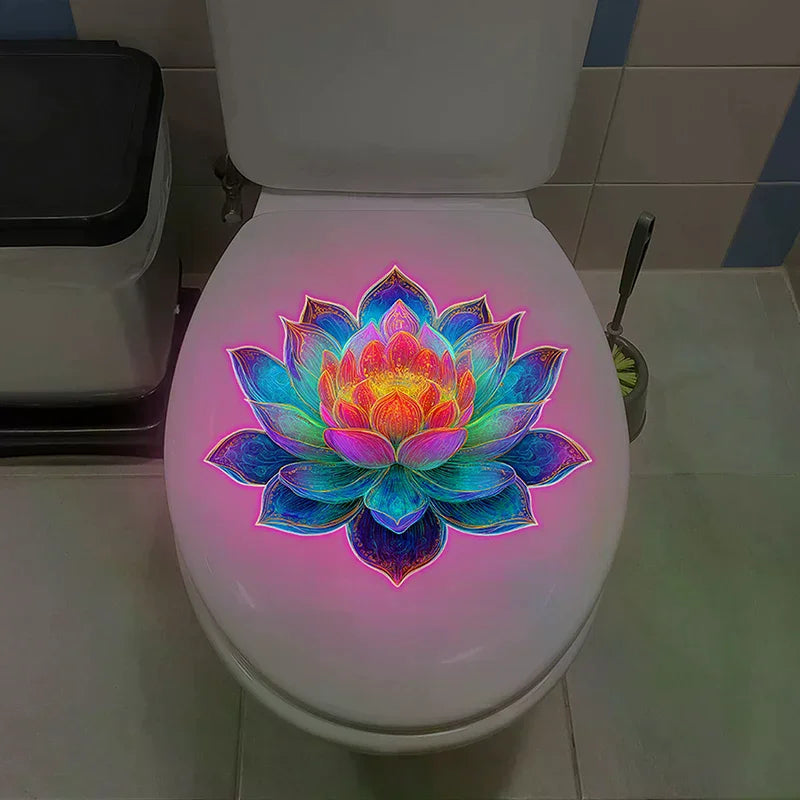 sticker mural multicolore fleur lotus moderne adhésif salle bains décoration mur brillant nuit