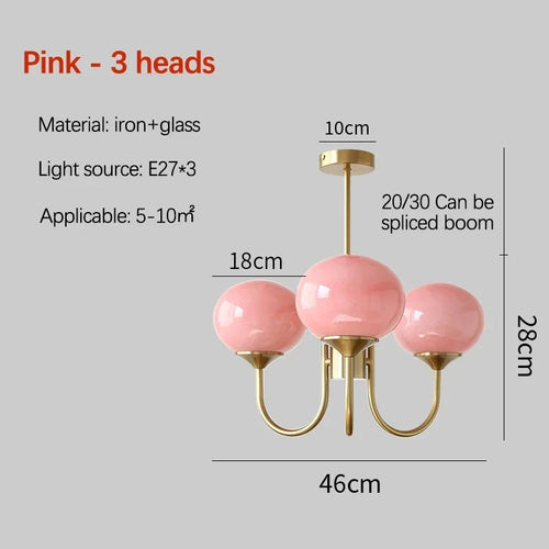 lustre moderne minimaliste rose doré sphères translucides lumière chaîne suspendue