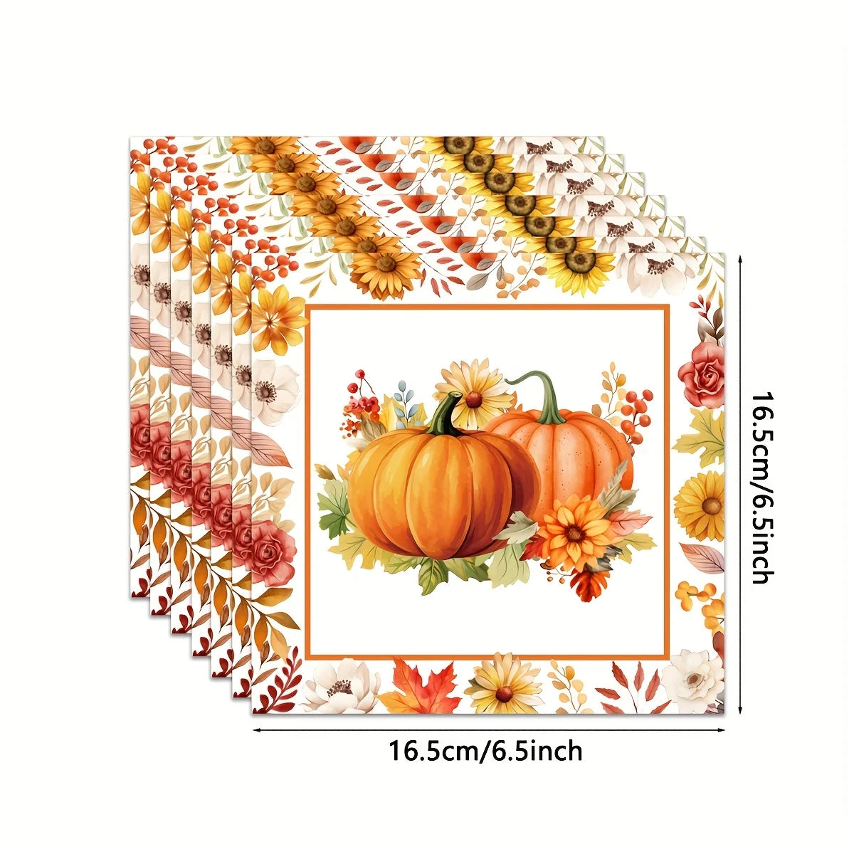 serviettes table imprimées citrouilles feuilles d'automne orange blanc marron vert rouge jaune