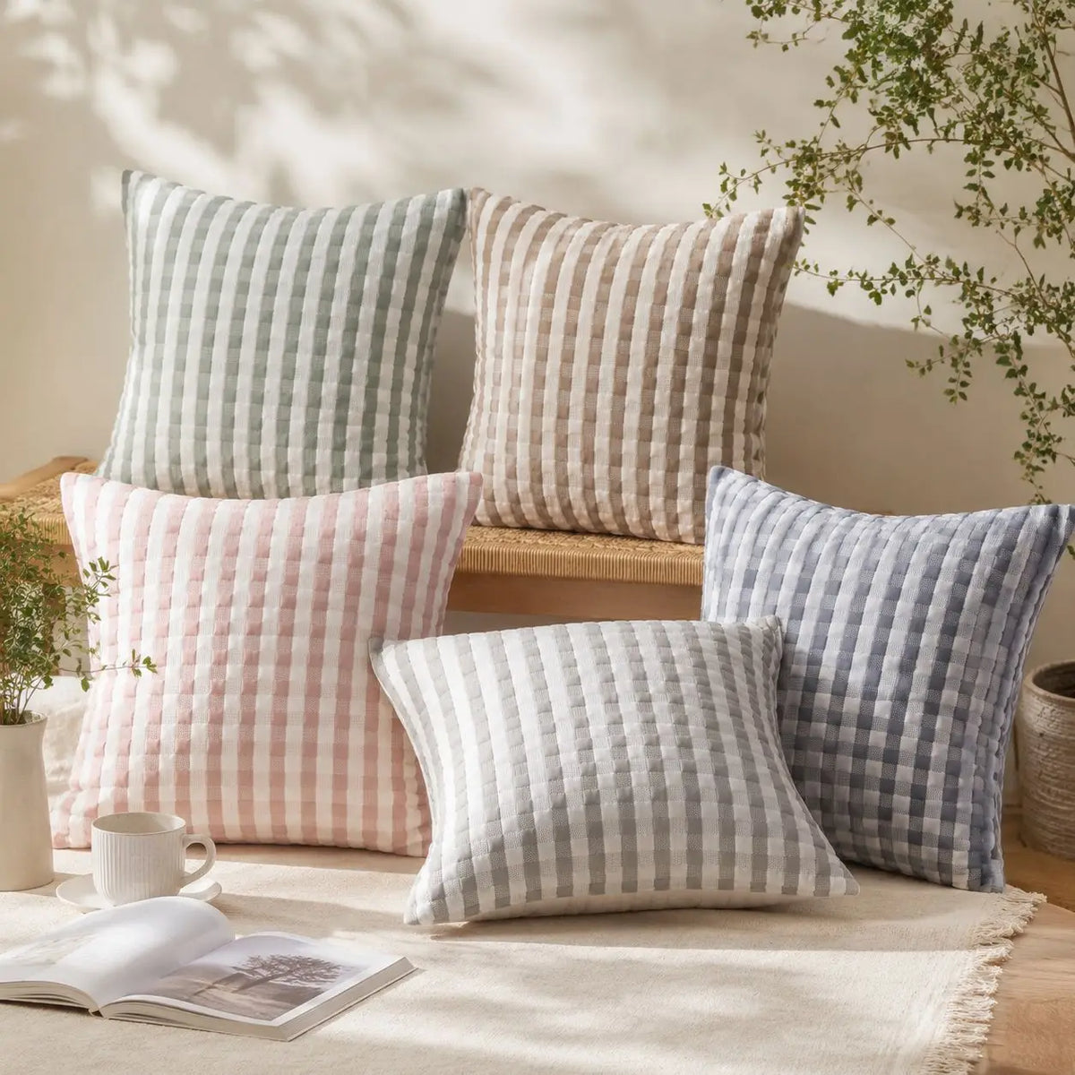 housses coussins carrés 40x40cm gris rose vert rayures moderne opaques voiture maison commercial places