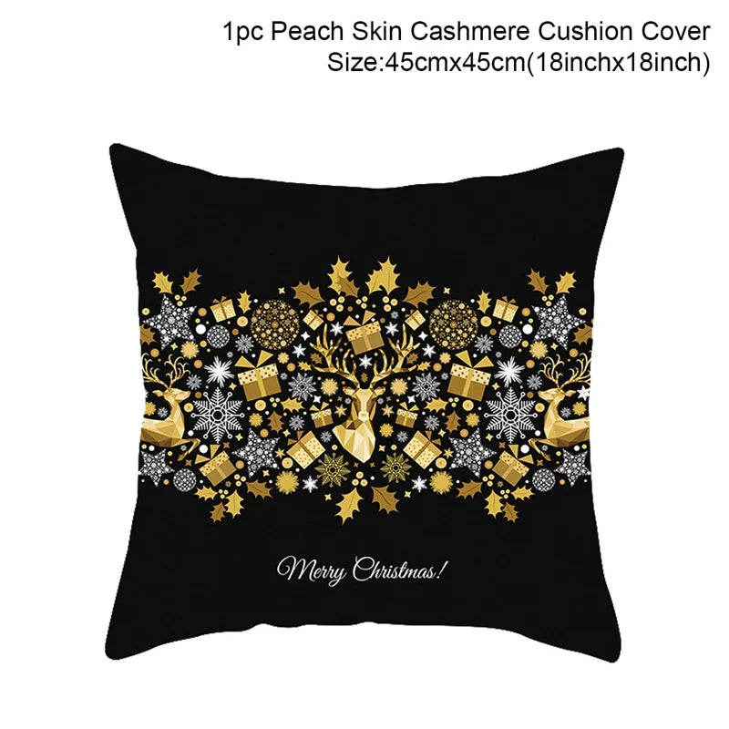 housse coussin noël motifs cerfs flocons étoiles or noir festive decoration fixations