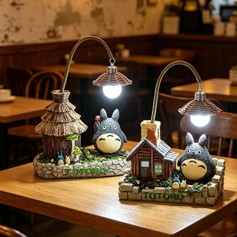 veilleuse table totoro animal compagnie motif cartoon noir beige verte