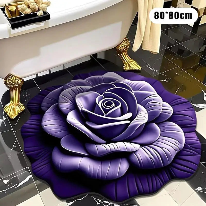 tapis bain doux motif rose 3d fleurs modernes antidérapant absorbant salle d'eau