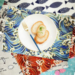 serviettes table tissu coton polyester motif océan poisson sirène marine moderne bleu