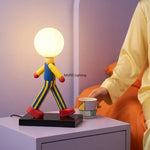 lampe table moderne rayures horizontales bleu jaune rouge base noire lumière blanche 6000k 3000k