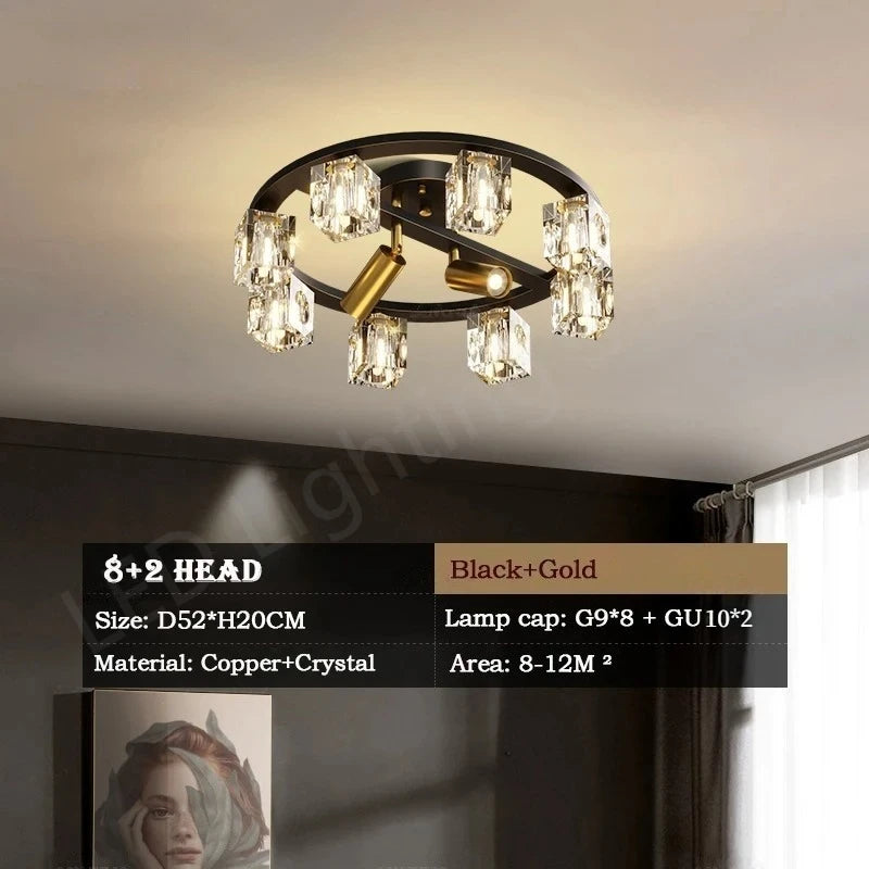 lampe moderne élégante cristal noir doré ampoules led chambre salon étude entrée