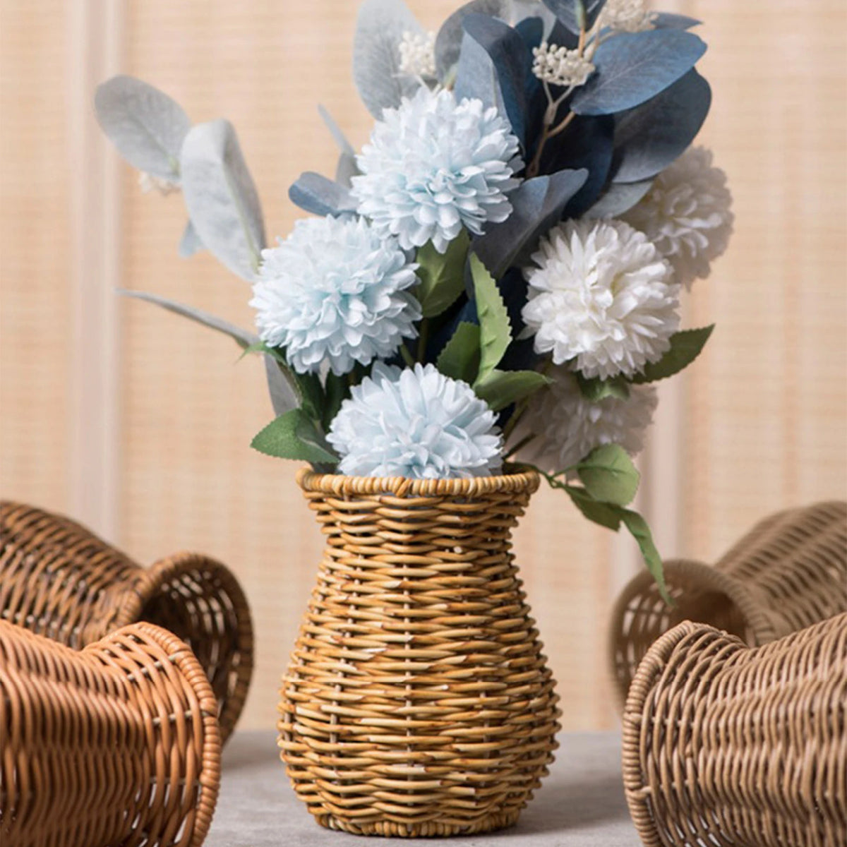 vase rotin tressé main beige clair décoration maison fleurs séchées traditionnel effet chic
