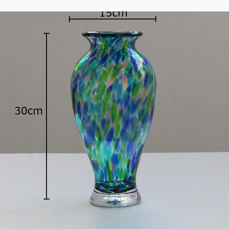 vase translucide motifs bulles couleur bleu vert tulipes décoration table artisanal moderne