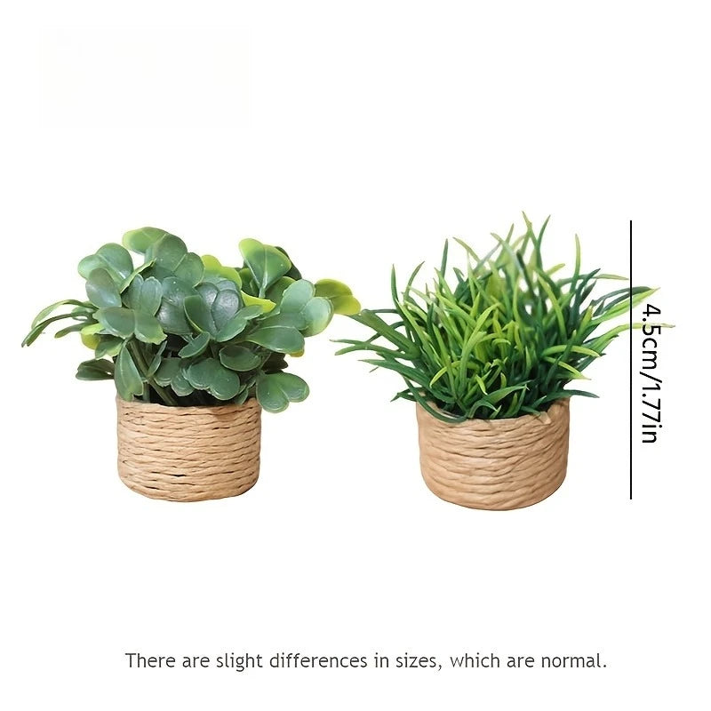 décoration intérieure pot plante artificielle miniature feuilles vert texturées pot tressé rustique