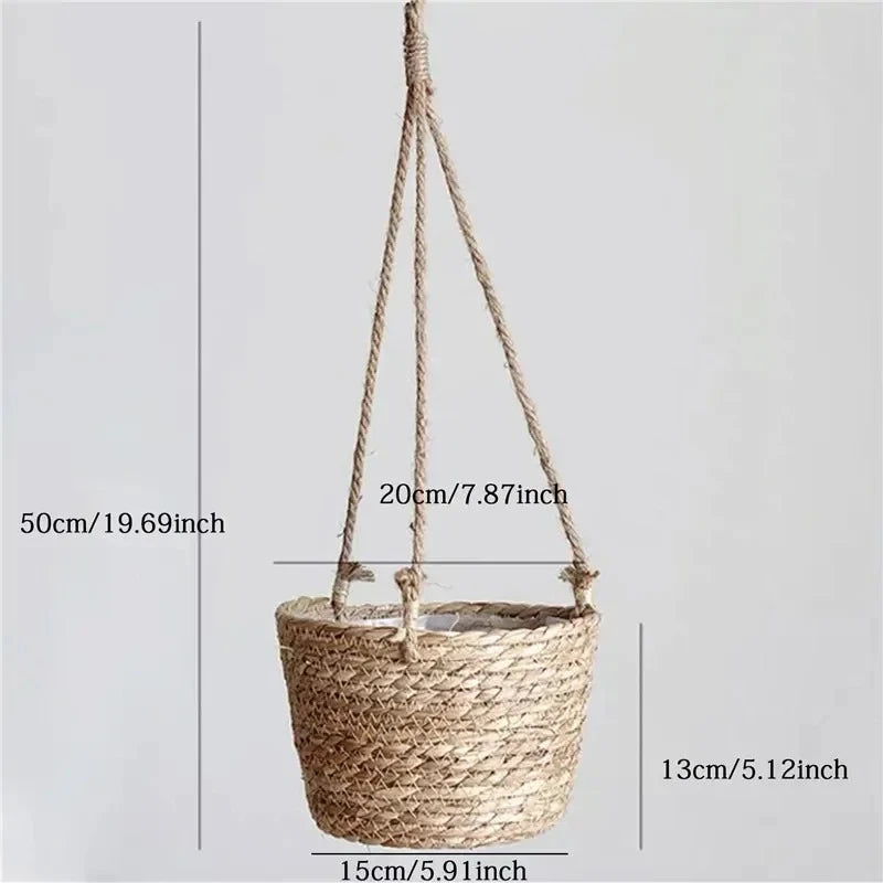 panier suspendu corde tressée naturel rustique décoration intérieur fleur plantation jardinerie support