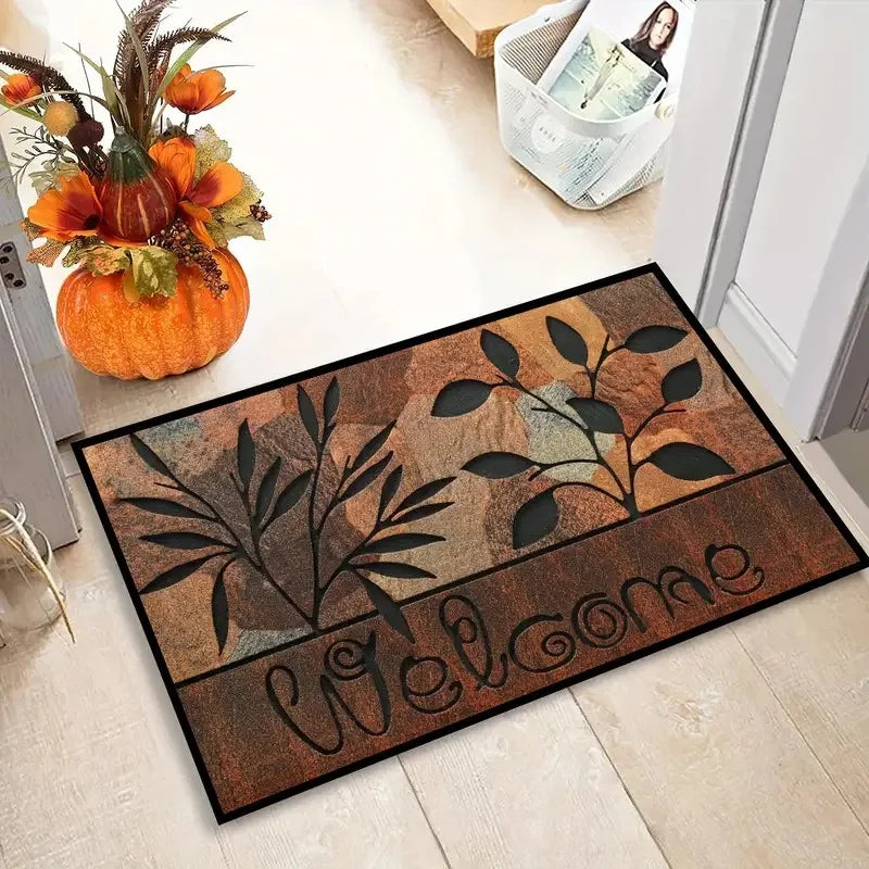 tapis d'entrée moderne antidérapant polyester marron cercles concentriques feuilles stylisées éléphants décoratifs chambre salon