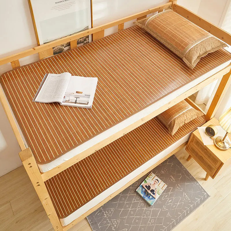 tapis sol moderne rayures horizontales marron clair beige opaque maison chambre coucher