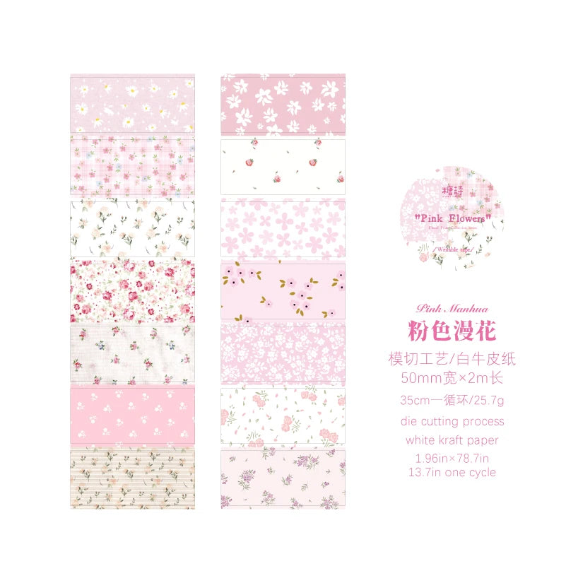rubans adhésifs décoratifs fleurs vintage blanc bleu vert rose marron violet points floral scrapbooking