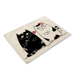 serviettes lin motif chats noir rayures illustration simple beige clair