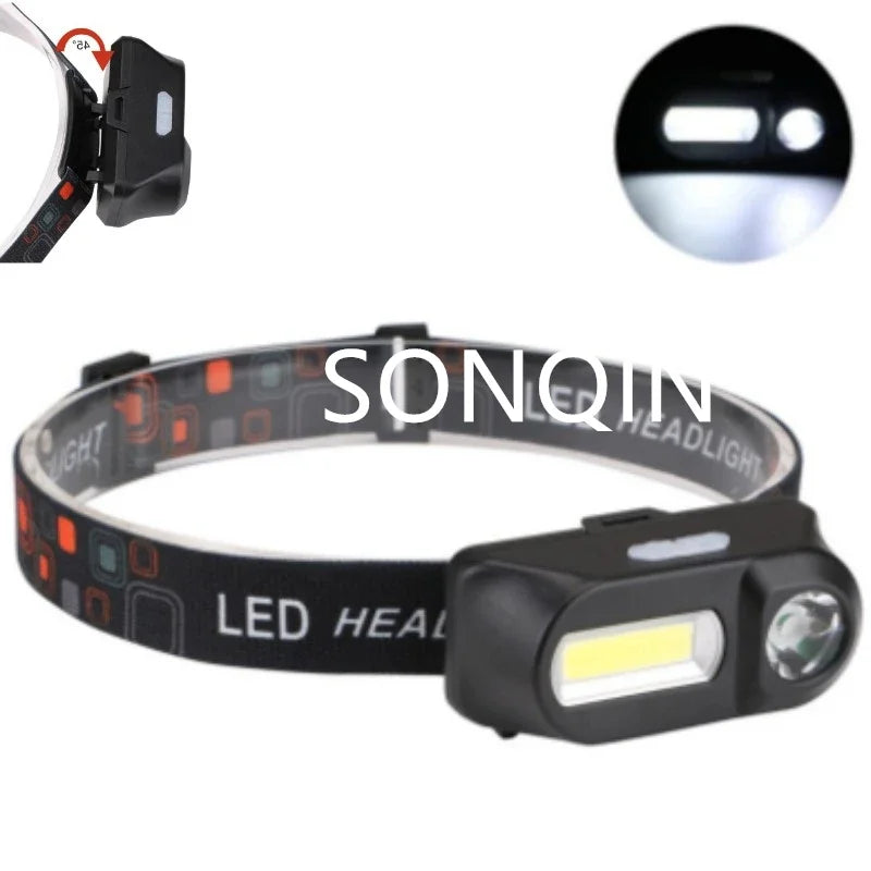 lampe frontale led noire blanc imprimée géométrique 1800lm modes aimant porte câble intégré camping