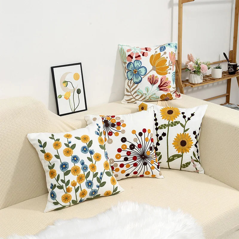 taie d'oreiller carrée moderne motif floral multicolore polyester décoration lit canapé voiture