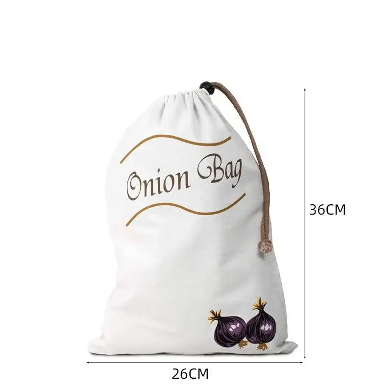 sac rangement légumes blanc imprimé fraîcheur corde nouer potatoes onions simple pratique