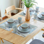 serviettes table modernes abstraites bleu gris beige doré marbré corail étoiles mer lin opaques