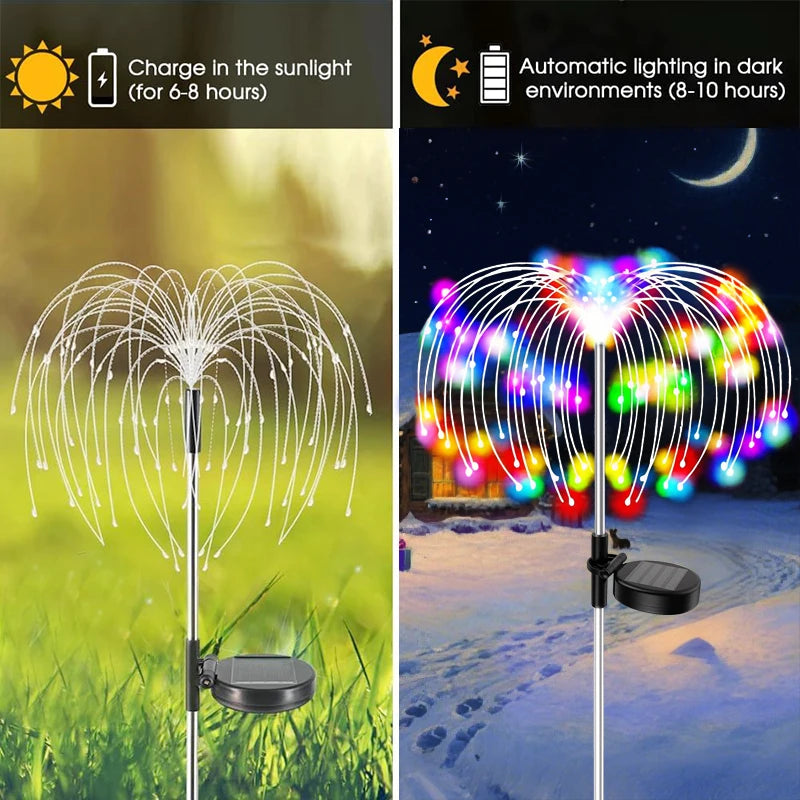 guirlande lumineuse solaire multicolore moderne led rouges vertes bleues jaunes fil métal spirale piquet