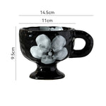 tasses modernes décoratives poignée motif floral points colorés respectueux environnement noir blanc