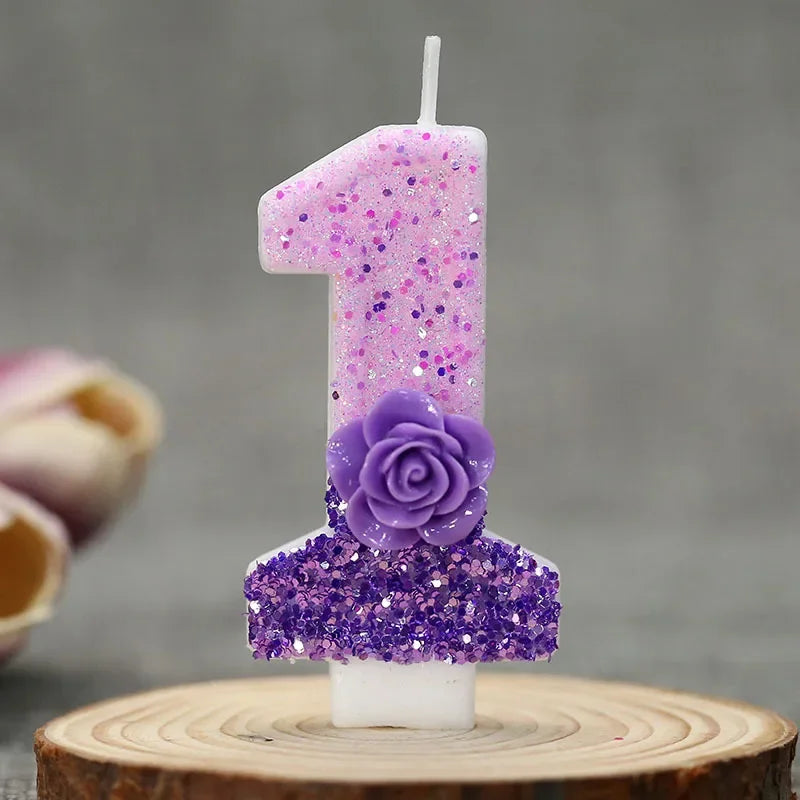 bougies forme chiffres pailletées violettes blanches décoratives anniversaire festive filles garçons