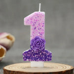 bougies forme chiffres pailletées violettes blanches décoratives anniversaire festive filles garçons