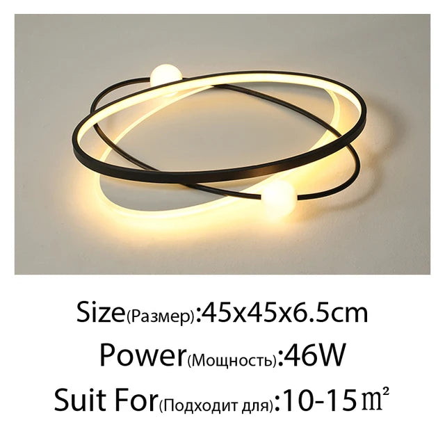 lampe led moderne anneaux entrelacés noir or blanc chaud froid dimmable minimaliste chambre salon