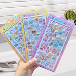 sticker 3d animaux mignons cartoon violet bleu rose vert clip