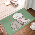 tapis sol moderne motif chat mignon mangeant nouilles rose gris blanc intérieur extérieur