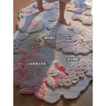 tapis ovale rose motifs floraux texture poilue decoratif maison chambre salon