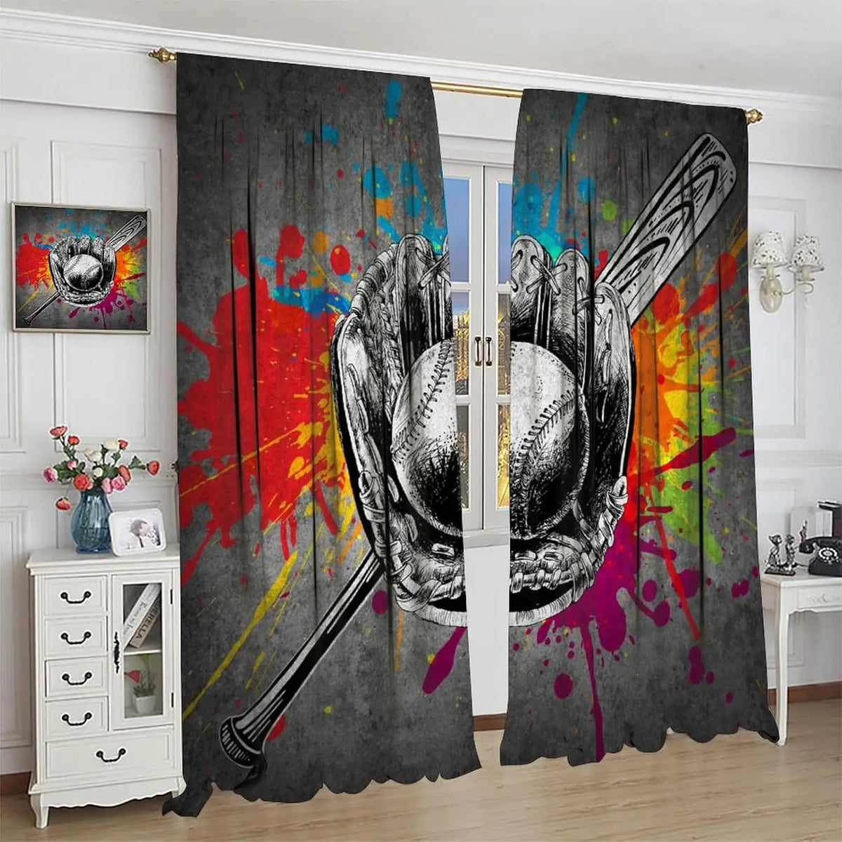 rideau moderne graphique toile d'araignée rouge noir gris 100% polyester chambre enfants