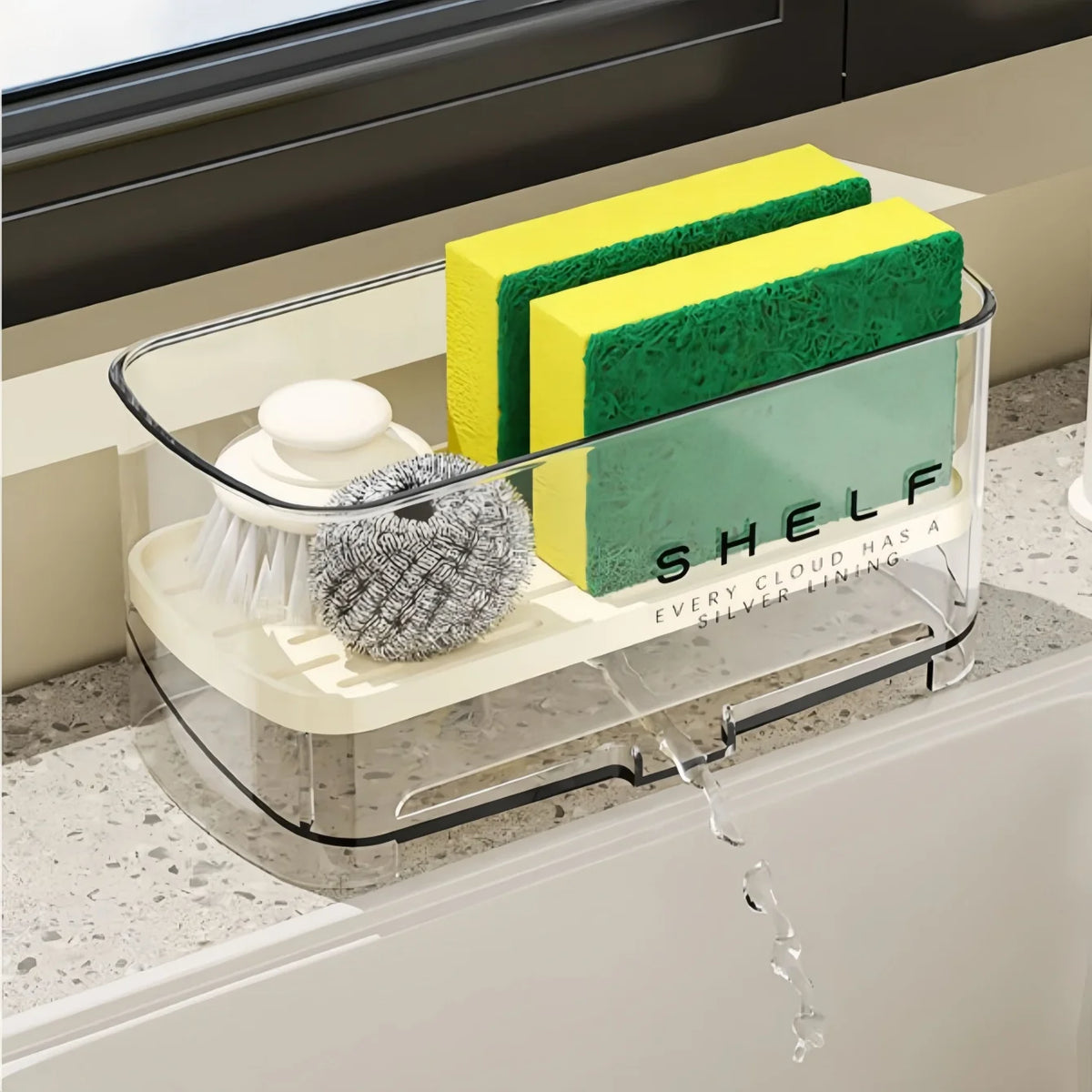 étagère cuisine transparente moderne clips brosse gant nettoyage rangement multifonctionnels