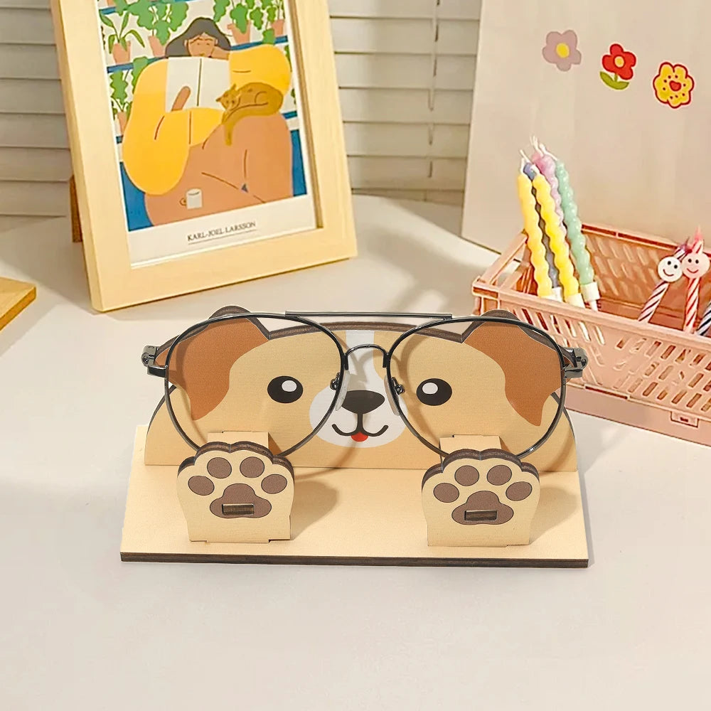 porte lunettes animaux bois rouge marron noir clips cartoon support maison