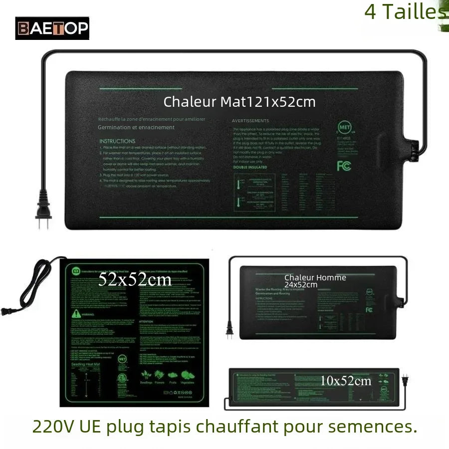 tapis chauffant semences noir clips hydroponie 7w 18w 45w 105w pvc instructions