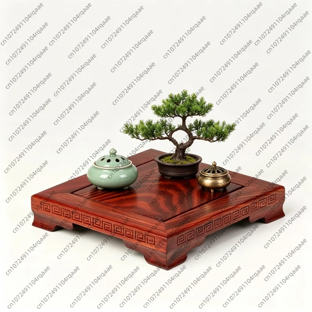 plateaux bois rouge foncé classique plateau vases objets decoratifs geometrie carree tringle invisible