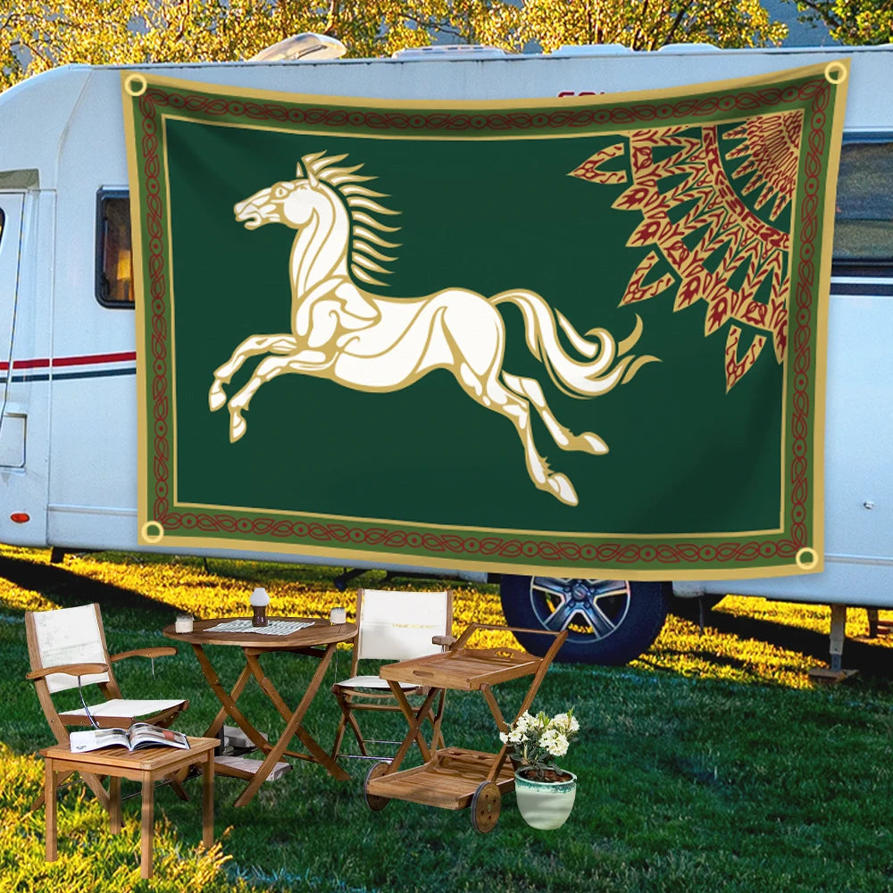 tapisserie art déco vintage cheval galopant vert foncé blanc doré decoration mur
