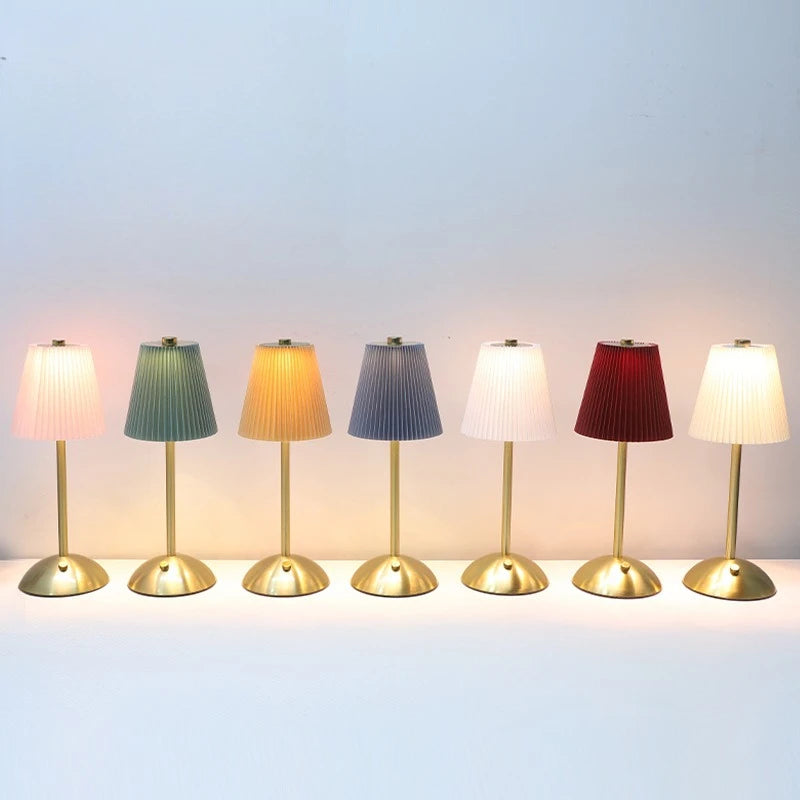 lampe table moderne plissée abat jour multicolore rechargeable tactile usb