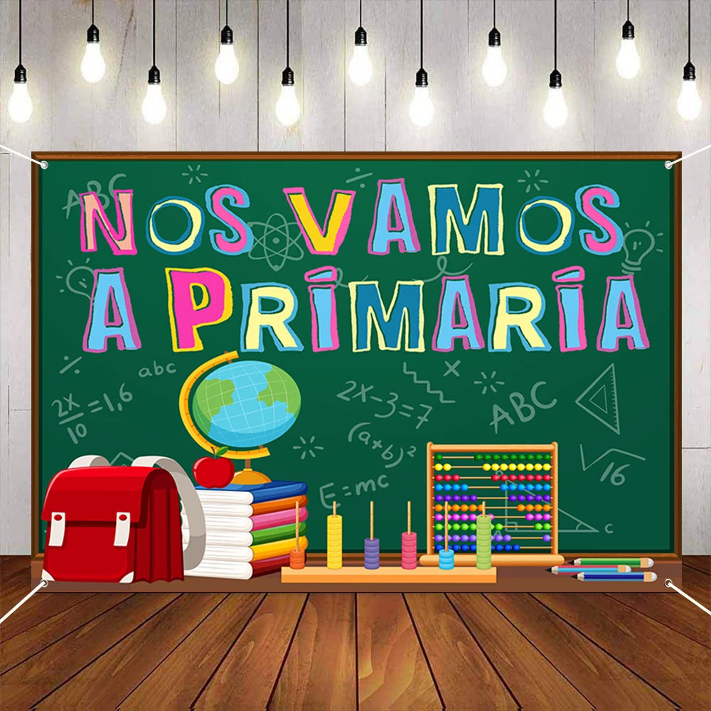 panneau pédagogique back to school vert multicolore lettres mathématiques globe terrestre clips modernes