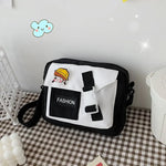 sac bandoulière femme toile imprimé chat blanc moderne décontracté polyvalent