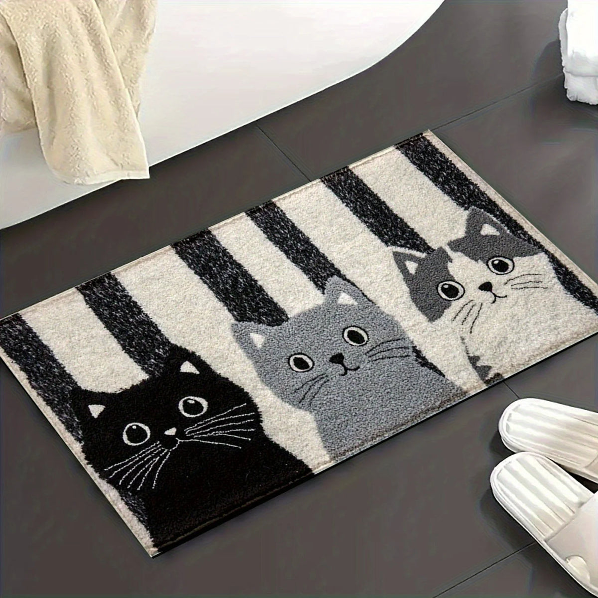 tapis moderne imperméable noir gris blanc chatons rayures extérieur salon chambre coucher