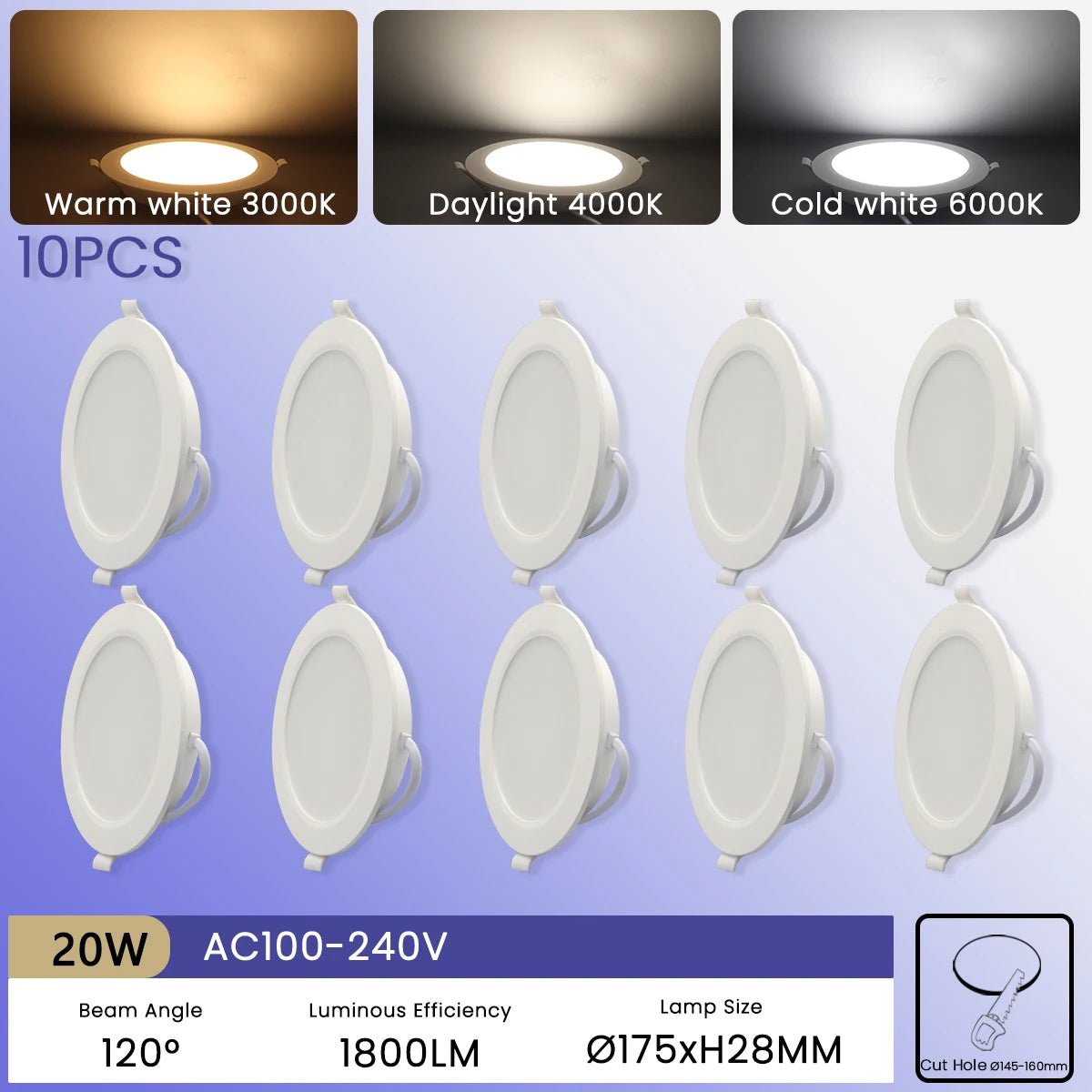 lampe encastrable led blanc moderne clips ac 110 240v 10w 24w